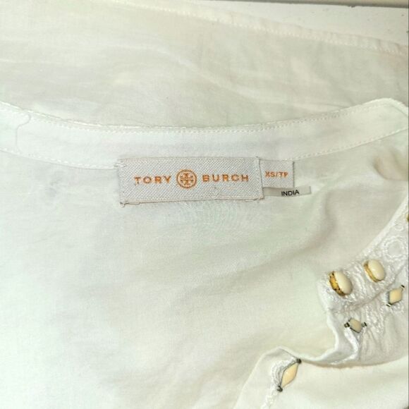 Tory Burch Ivory Cotton Boho Tunic w/Shells,Tassels & Embroidery Sz.XS Ret $225 - Picture 5 of 7